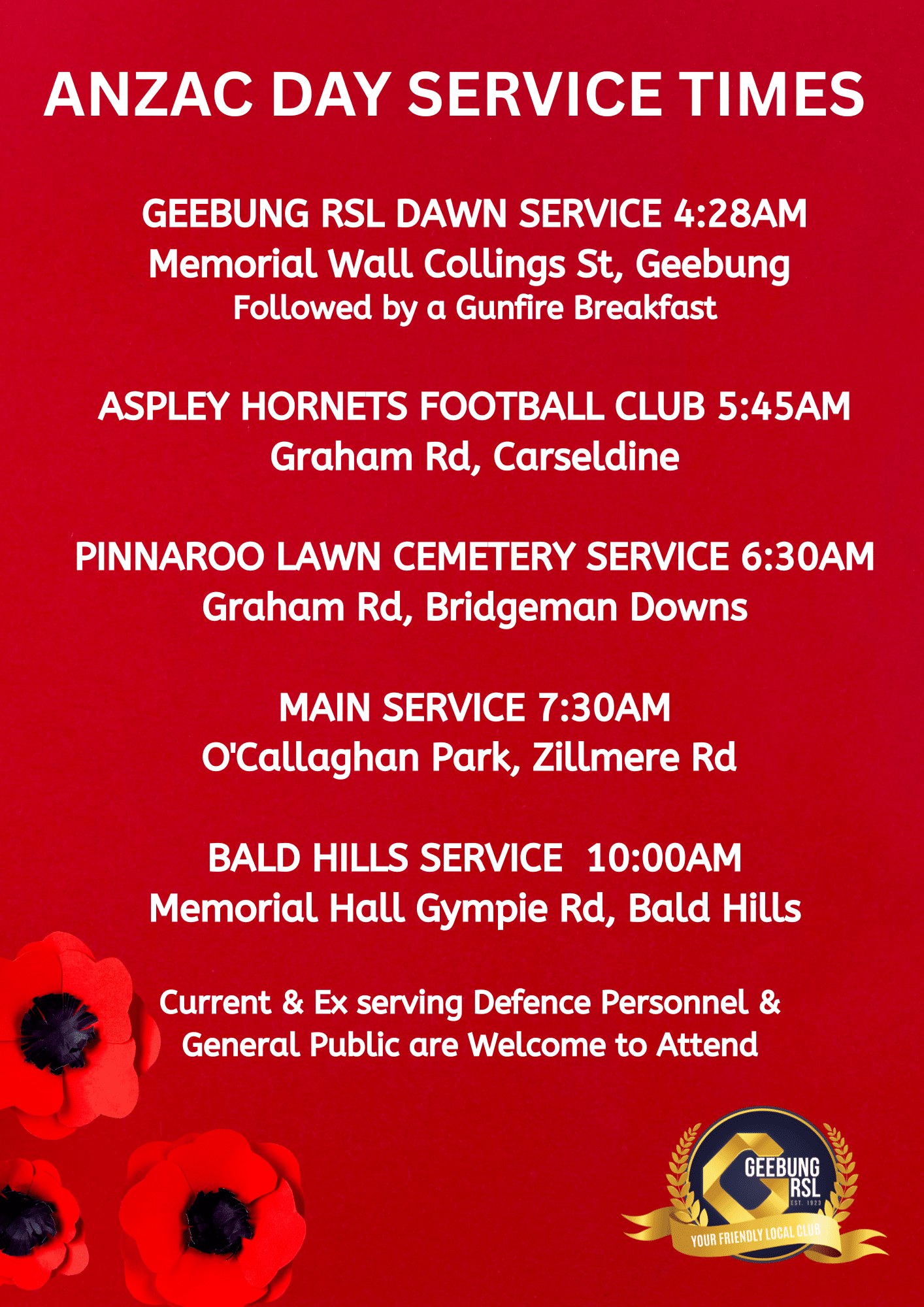 Anzac Day Service Times 2026 (flyer (a4))